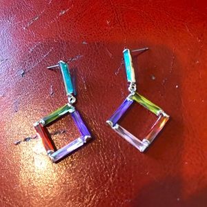 4 color silver crystal earrings